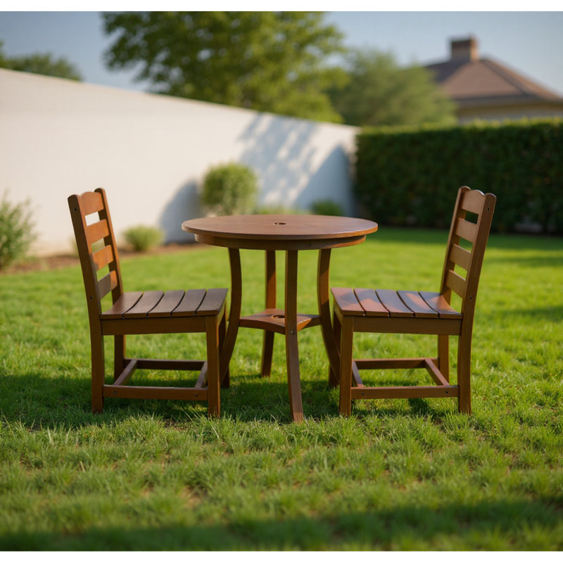 3-Piece Outdoor Dining Set,HDPE Round Patio Table and 2 Armless Chairs, Black
