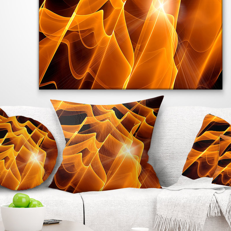 Motif fractal abstrait jaune doré - coussin abstrait imprimé, 18 po x 18 po, Coussin décoratif