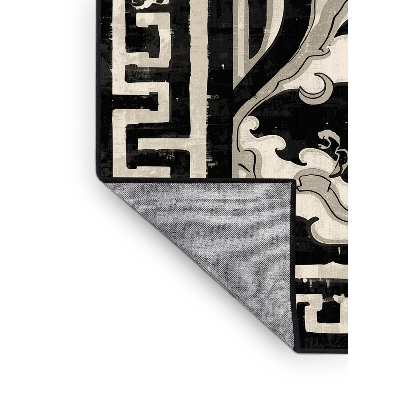 Tapis oriental classique lavable à la machine en noir Peoro, 6 X 9