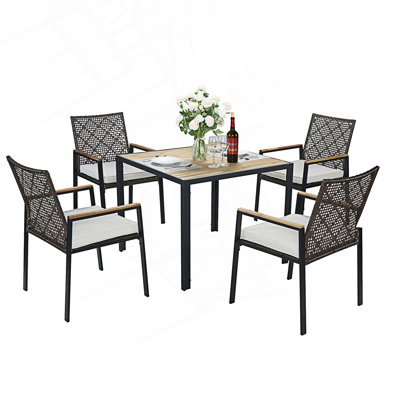 5-Piece Patio Dining Table Set, Patio Conversation Set With Umbrella Hole
