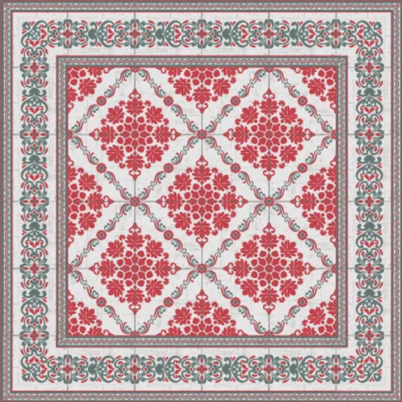  Noelia Red Easy to Clean Vinyl Mat, Rectangle 3' x 5'