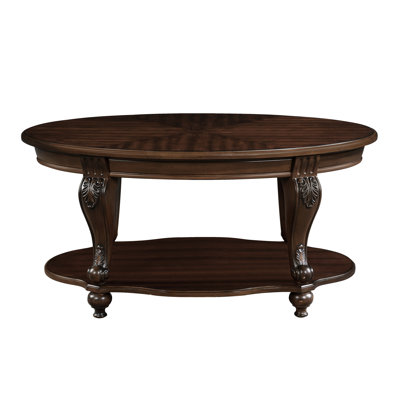 Table basse ovale en bois de 42 po pour le salon, 2 tablettes solides, couleur cerise, pièce de procédure d'assemblage facile, bois, couleur, rangement à tablettes ouvertes, installation,