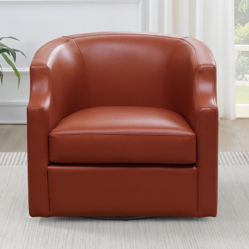 Fauteuil demi-tonneau pivotant en cuir fleur, Caramel