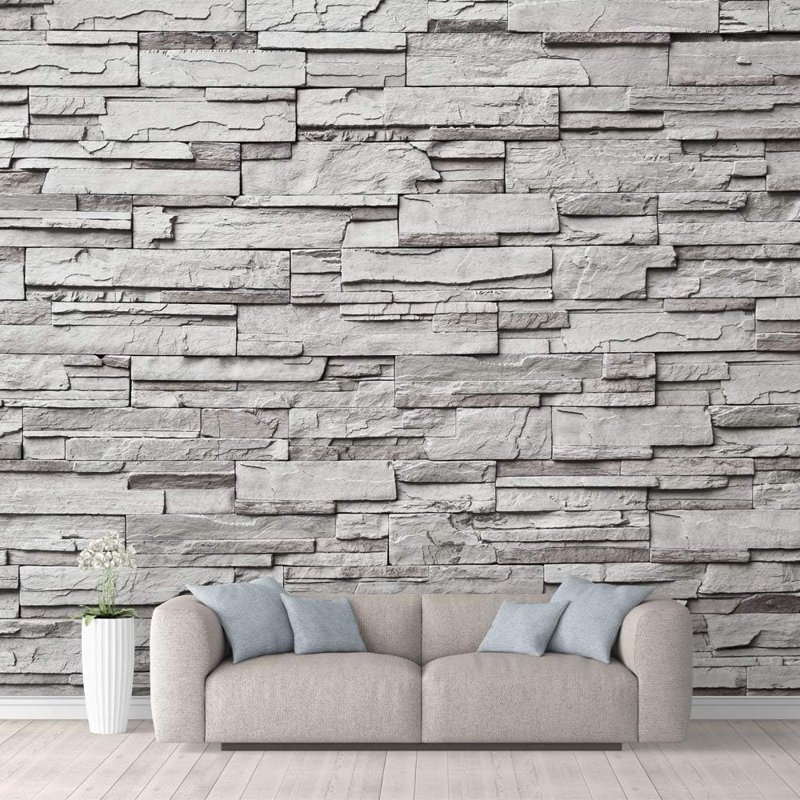 Papier peint brique pelez et collez, L 100 po x l 144 po