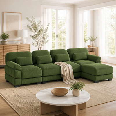 Canapé d'angle modulaire surdimensionné Cloud Couch en forme de L, 4 places avec pouf, coussins d'assise épais et confortables, tissu en velours côtelé respirant, idéal pour salon, chambre ou appartement.