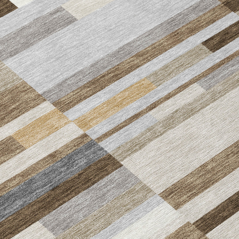 Machine Washable Indoor/Outdoor Chantille ACN2820 Stripes Rug, Mocha, 10' x 14'