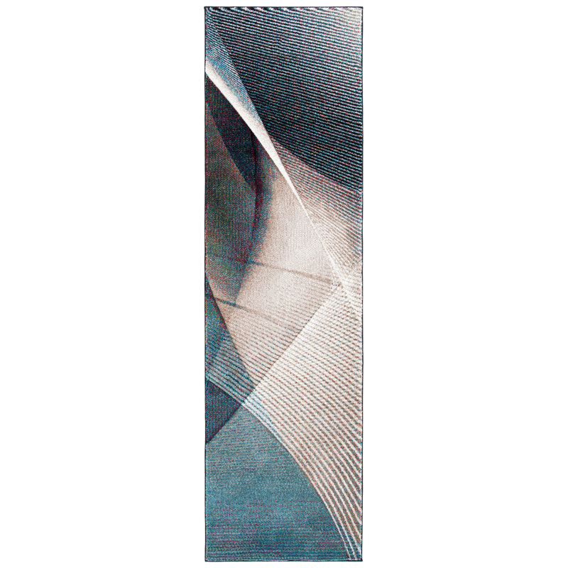 Tapis beige / bleu à motif abstrait Vilica, Tapis de couloir 2 pi 3 po x 6 pi