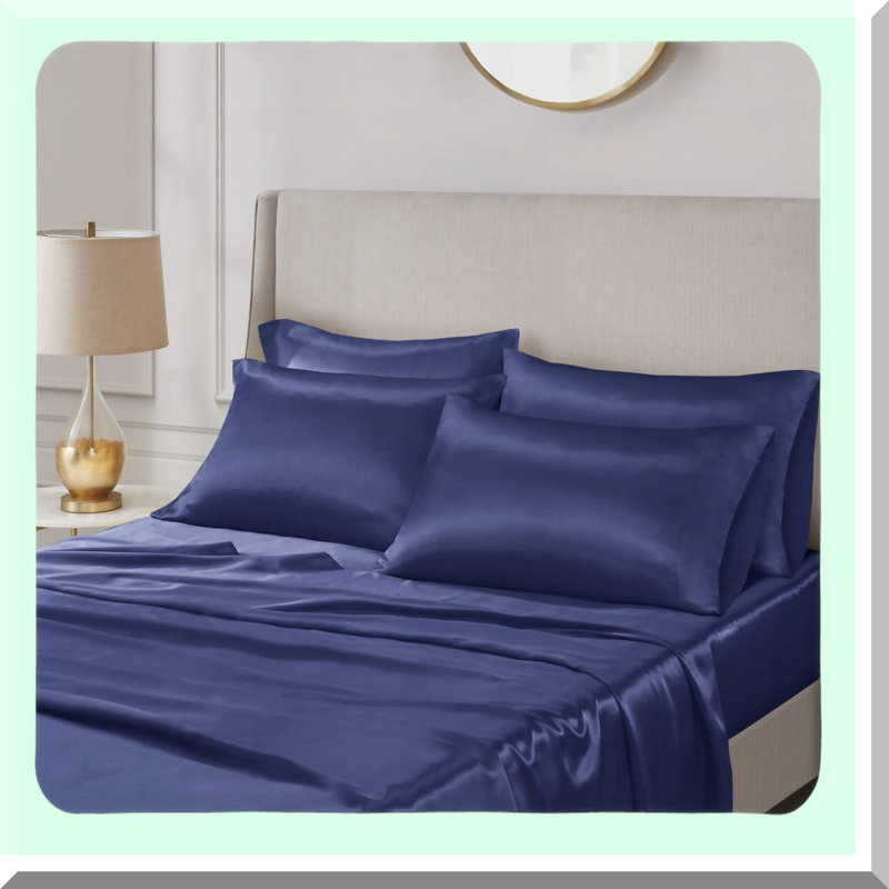 Navy Silky Luxury Sheet Set - 6 Piece Year-Round Bedding with Elastic 14" Pocket, Natural Sheen, Fits up to 16" Mattress