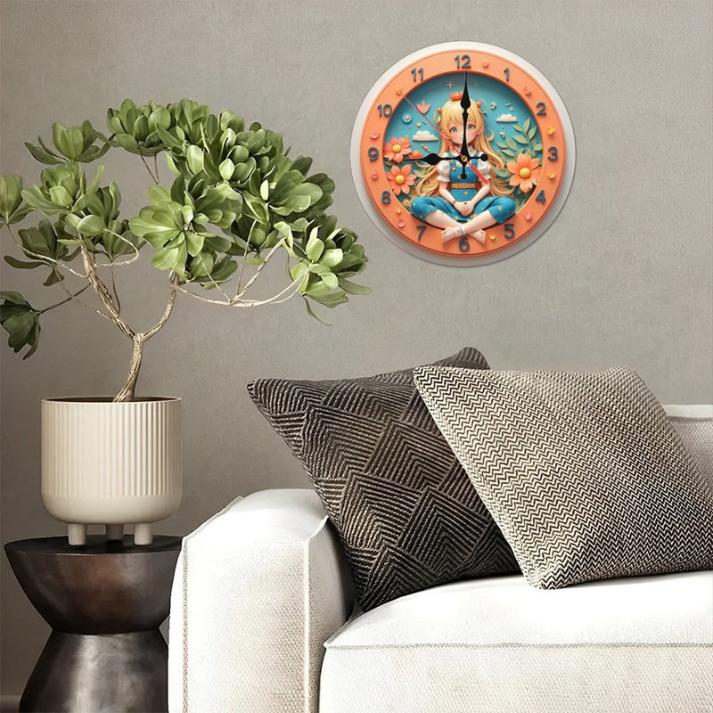 Horloge murale 10 po en MDF rond avec mouvement à quartz silencieux et crochet sans perceuse (piles AA non incluses)