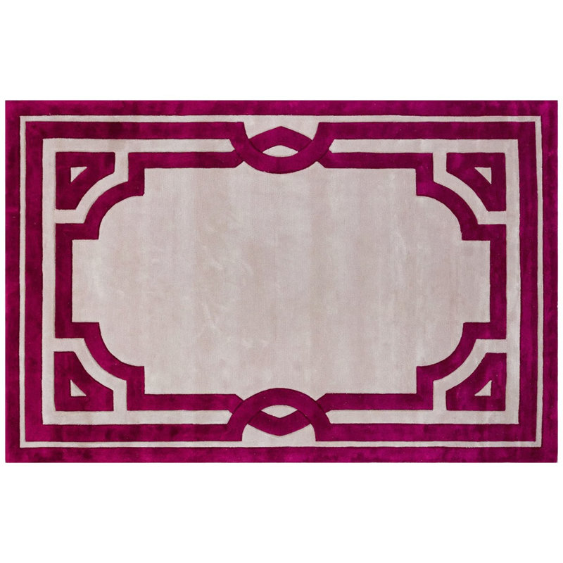 Tapis spécial touffeté beige fuchsia à rayures rayées tissées à la machine, Rectangle 2 pi 11 po x 4 pi 11 po