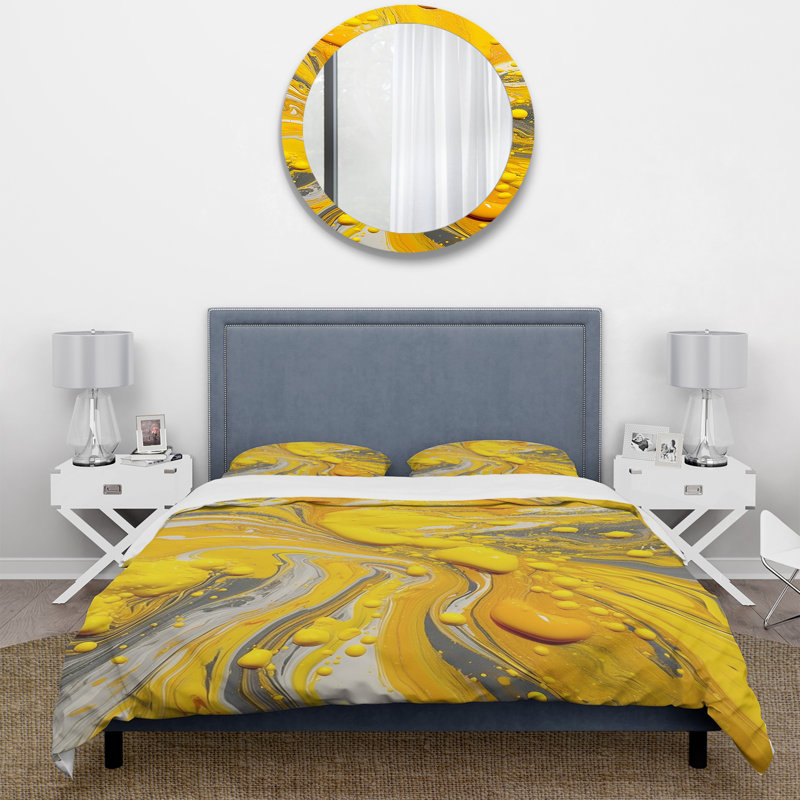 Ensemble de housse de couette abstrait jaune et gris Cosmic Vibations I - polyester microfibre