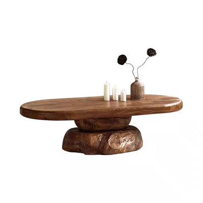 Wabi-sabi solid wood oval coffee table