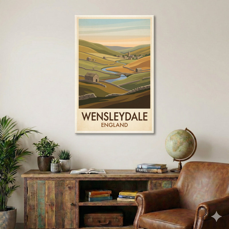 Wensleydale, England - Romantic Yorkshire Dales Travel Poster: Rolling Hills And Stone Villages. Giclee Print On Wrapped Canvas. Wall Art, Home Decor - Regions & Scenic Areas, England - Wrapped Canvas Print