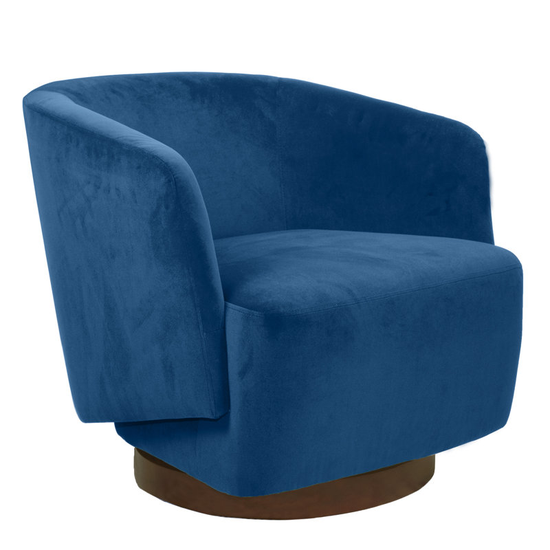 Modern Upholstered Swivel Barrel Chair, Accent Chairs with Wood Base for Living Room, Performance Fabric, Navy Velvet