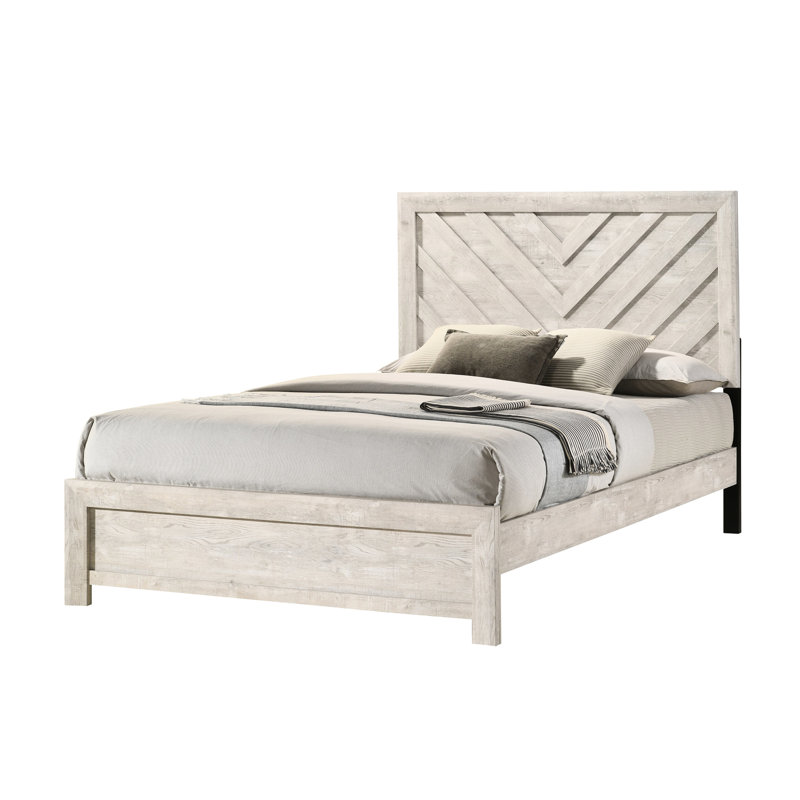 Lit double rustique gris avec motif géométrique beige - Mobilier de chambre à coucher motif contemporain