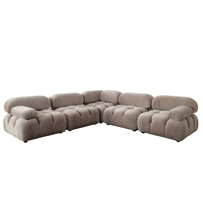 Canapé modulaire d'angle en velours brun clair de 111 po Paloma 5PC