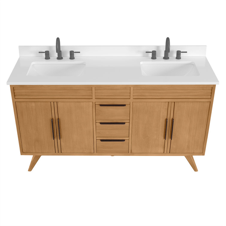 Hoult 60 in. Natural Teak Double Bathroom Vanity with Quartz Top