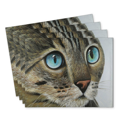 Curious Cat Portrait Polyester Placemats Set of 4 | Home Decor