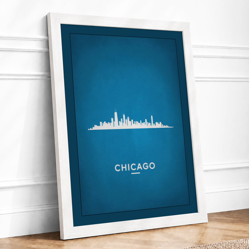 Chicago Skyline Modern - Framed Print, A2 - 59.4 x 42.0 cm, White