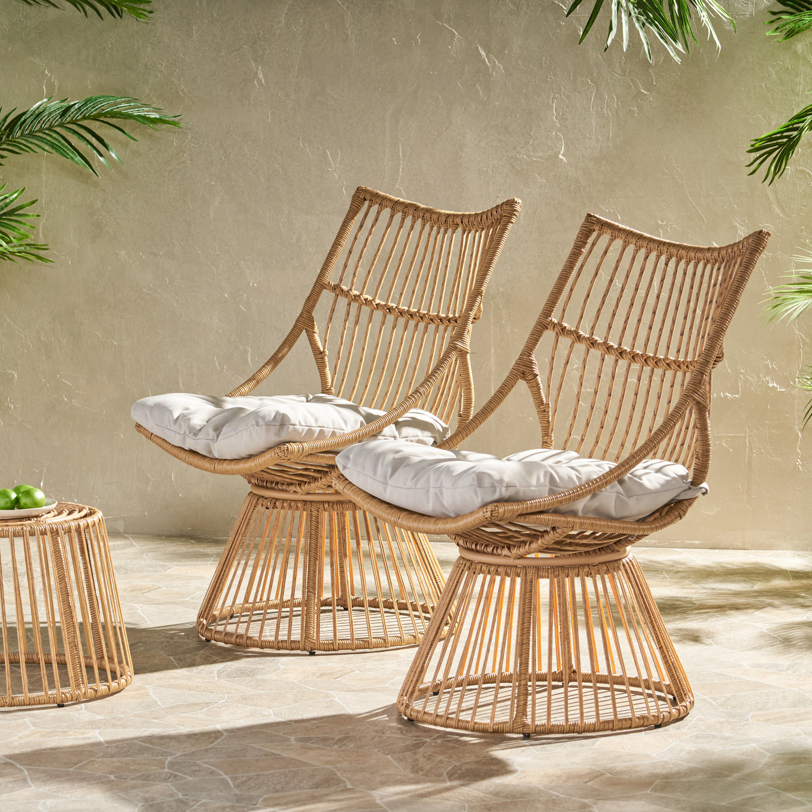 Fiona Patio Lounge Chair, Beige, Light Brown