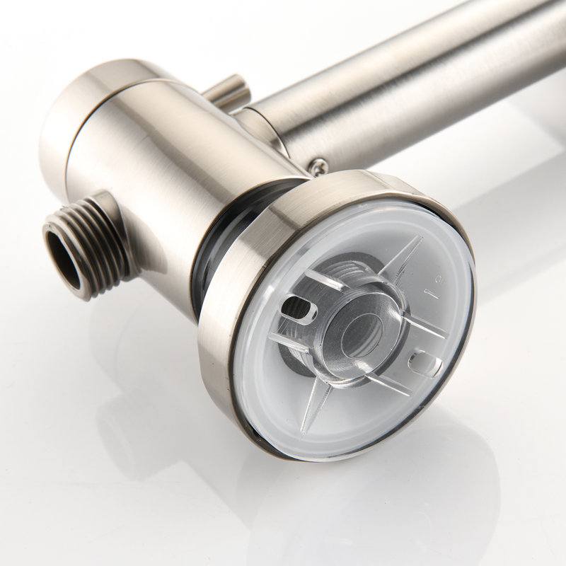 Douche avec perceuse - Barre coulissante en acier inoxydable et double tête à 7 réglages, nickel brossé, bec en métal à 7 soupapes