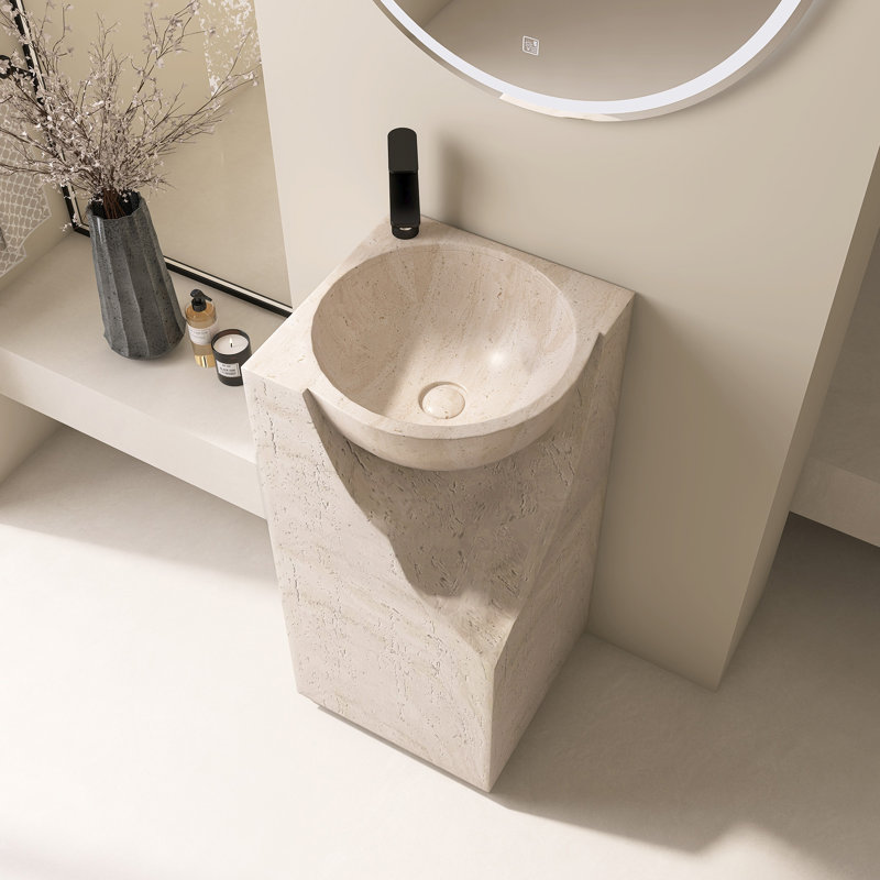  15.9'' Freestanding Textured Solid Surface Pedestal Bathroom Sink in Beige, Natural