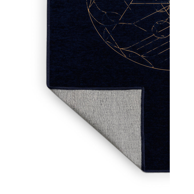 Machine Washable Bates Minimalist Geometric Rug in Blue – Navy Binding, 7x9