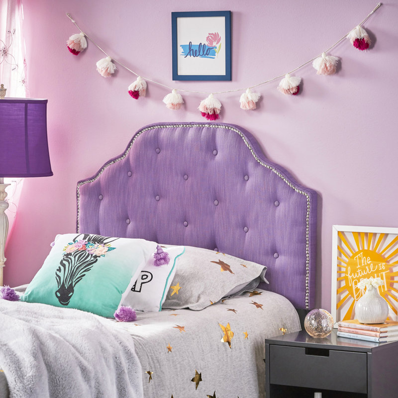 Headboard For Bed With Diamond Stitch And Adjustable Legs In Impressive Nailhead Accents Button Tufting, Light Purple