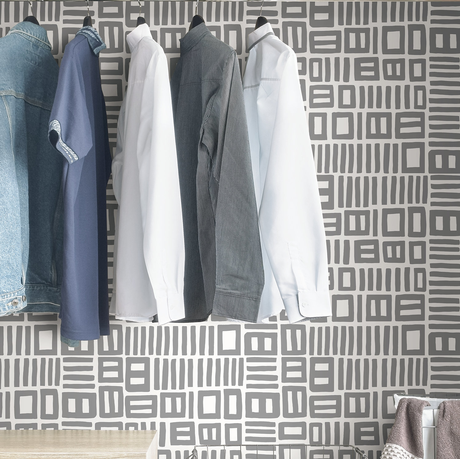 Ellie Peel & Stick Geometric Wallpaper, Gray/White