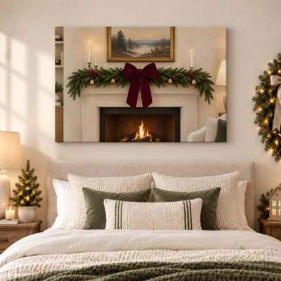 «Green Green Trees and Lake in Distant Mountain Christmas», art mural sur toile