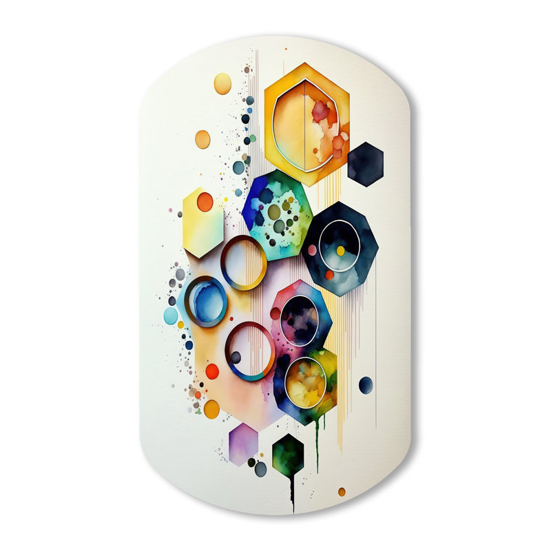 Art mural hexagonal et circulaire abstrait II - forme géométrique cylindrique abstraite, H 43 po x l 23 po x P 1 po