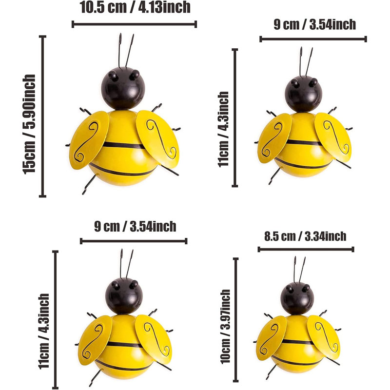 4pcs Metal Bumble Bee Wall Art