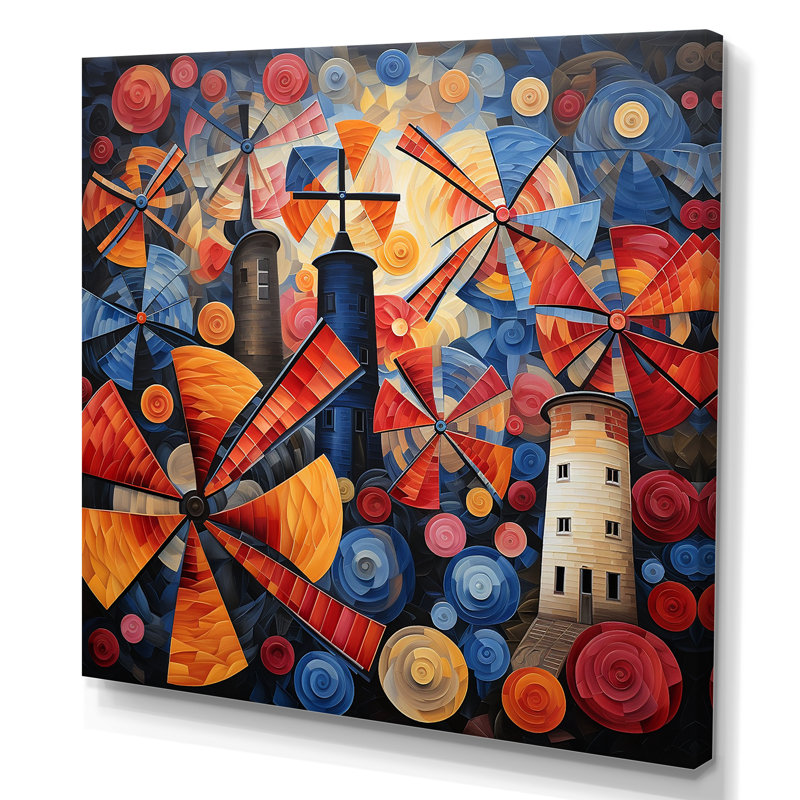 Folk Art Wind Turbines Village I - Wind Turbines Wall Art, Toile tendue, H 30 po x l 30 po x P 1,5 po