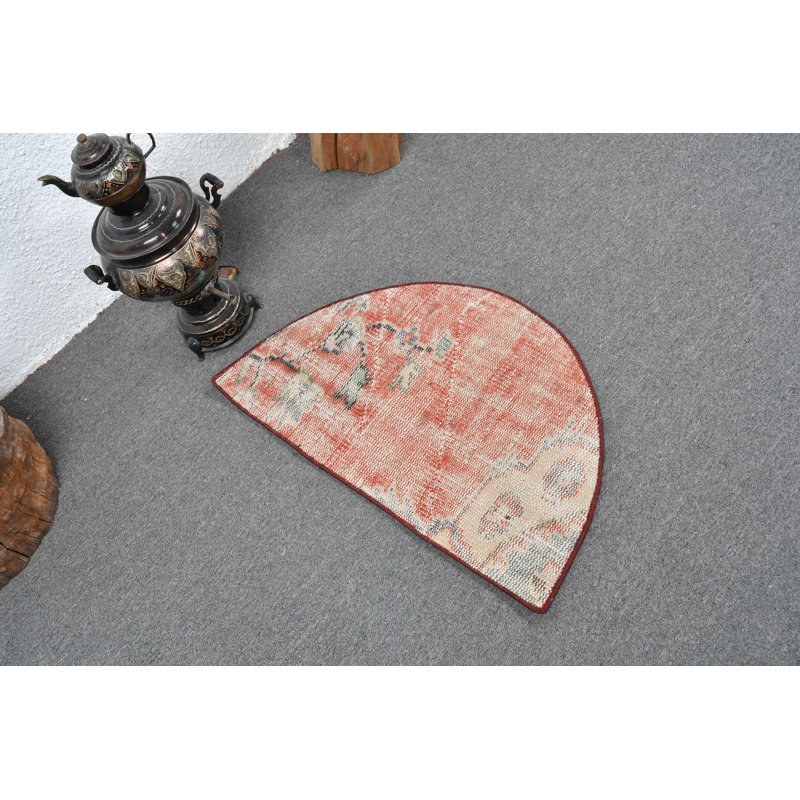 Handmade Vintage Turkish Rug with Floral Pattern for Unique Entryway and Home Decor Red/Green