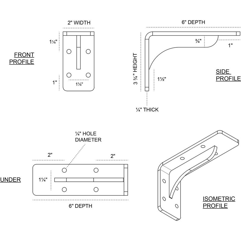 Stainless Steel 6" Industrial Countertop Bracket