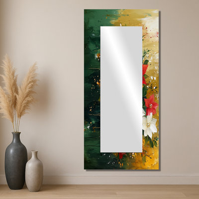 Été, couronne dorée de poinsettias II - Art mural miroir floral - imprimé sur métal