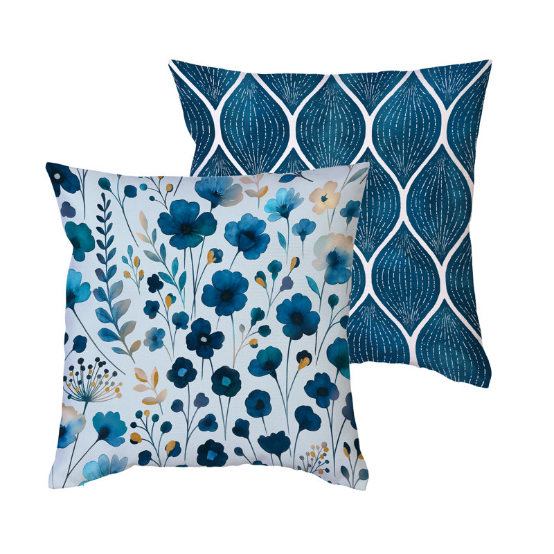 Coussin décoratif intérieur / extérieur Blue Gilded Wildflowers