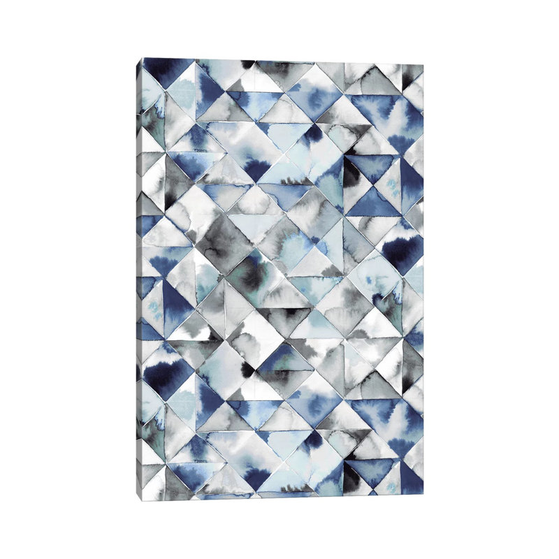 Moody Triangles Blue Silver - Wrapped Canvas Painting, 101.6 cm H x 66.04 cm W x 3.175 cm D