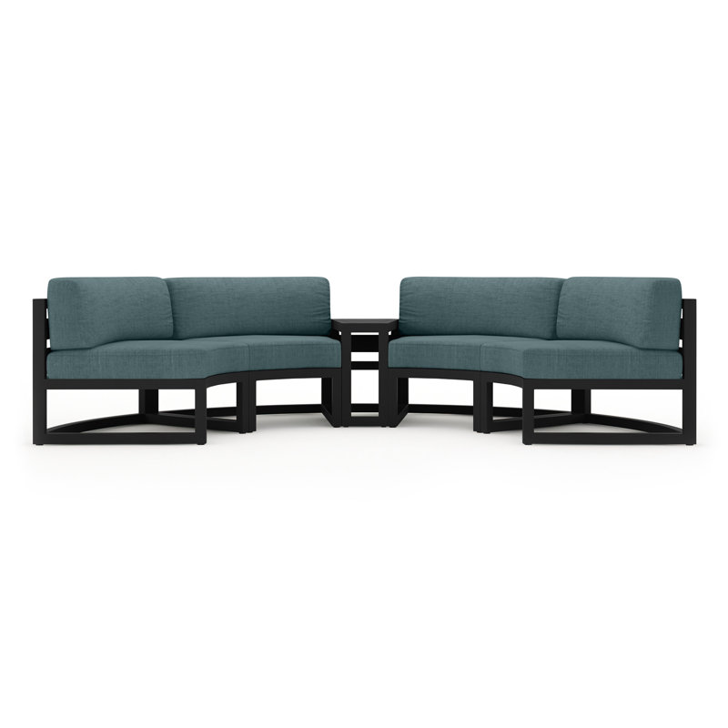 Avion 43" Wide Outdoor Curved Patio Sectional with Sunbrella Cushions, Cast Lagoon Sunbrella® Plainweave, Black