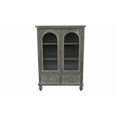 Armoire de rangement Farmhouse, armoire de cuisine en bois vieilli avec 2 portes en verre et 2 tiroirs, armoire de rangement rustique autoportante avec tablettes pour le salon, la salle à manger