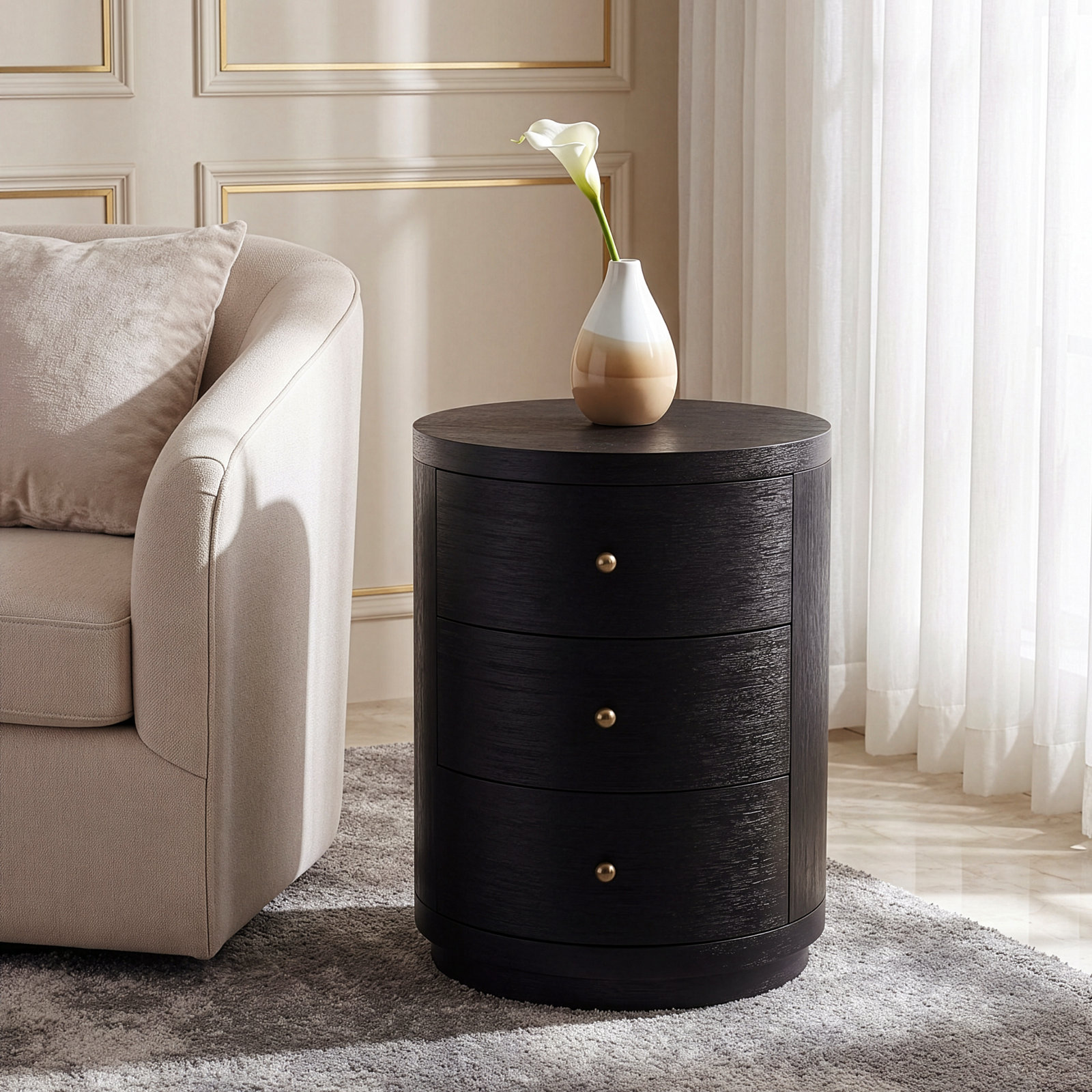 Celine 3-Drawer Acacia Nightstand, Antique Coffee Brown
