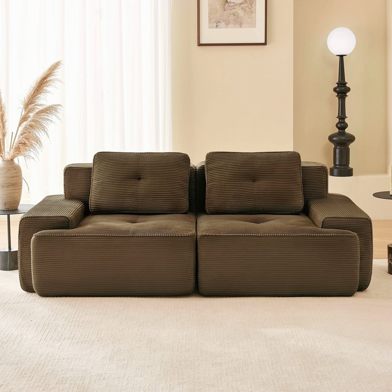 Canapé modulaire en L de 82 po pour salon modulaire en tissu velours côtelé de 82 po avec assise profonde, passepoil perlé, conception capitonnée, sans assemblage, conception antidérapante