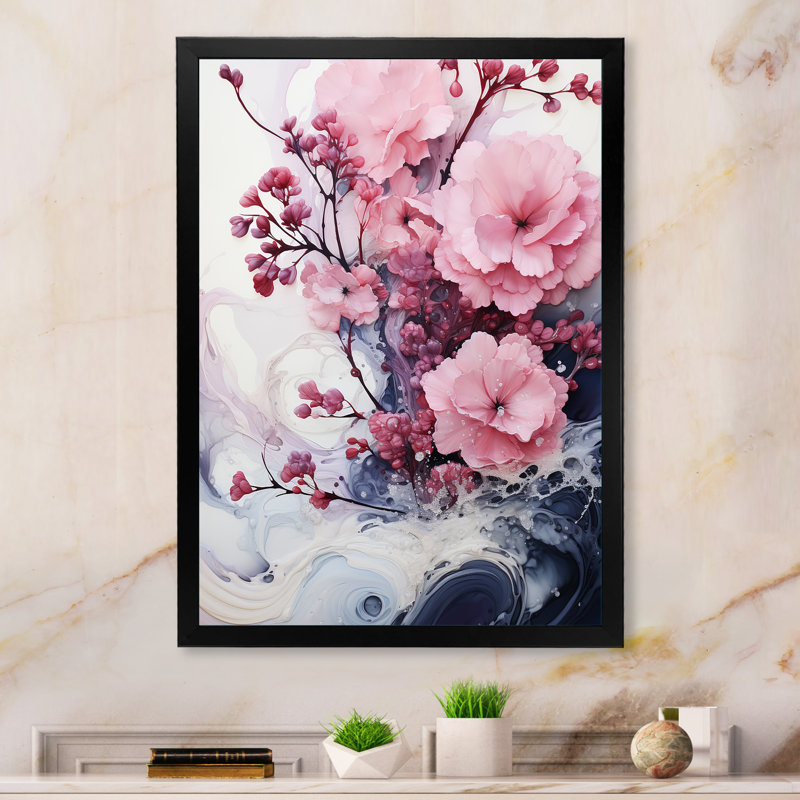 Mosman, rose, minimalisme, sérénité en fleurs I - reproduction sur toile, H 32 po x l 16 po x P 1 po, Cadre photo noir