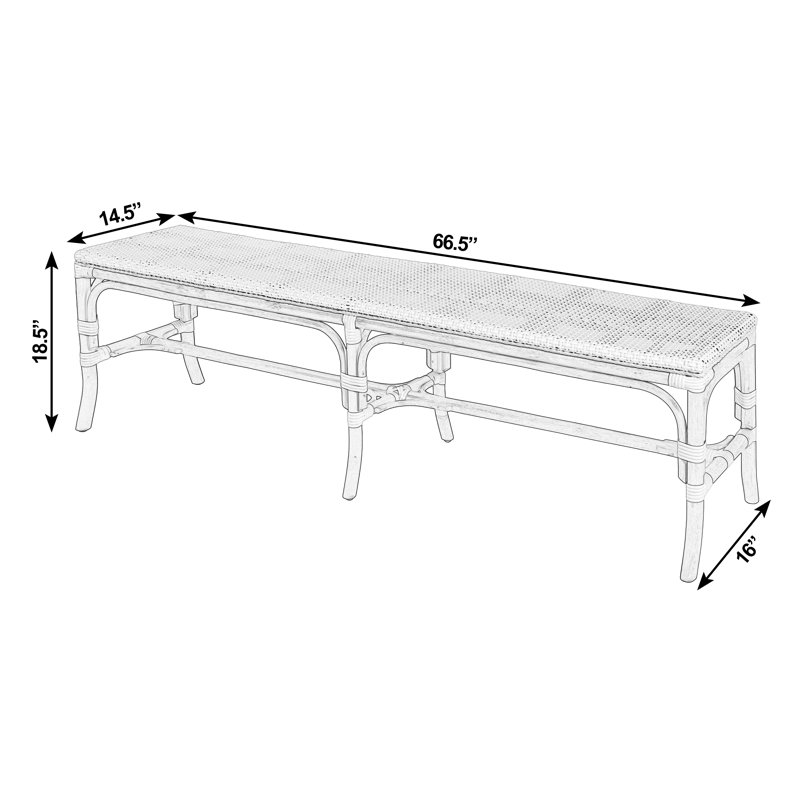 Banc d'appoint en rotin l 66,5 po Laguna, blanc et bleu marine, Blanc et bleu marine