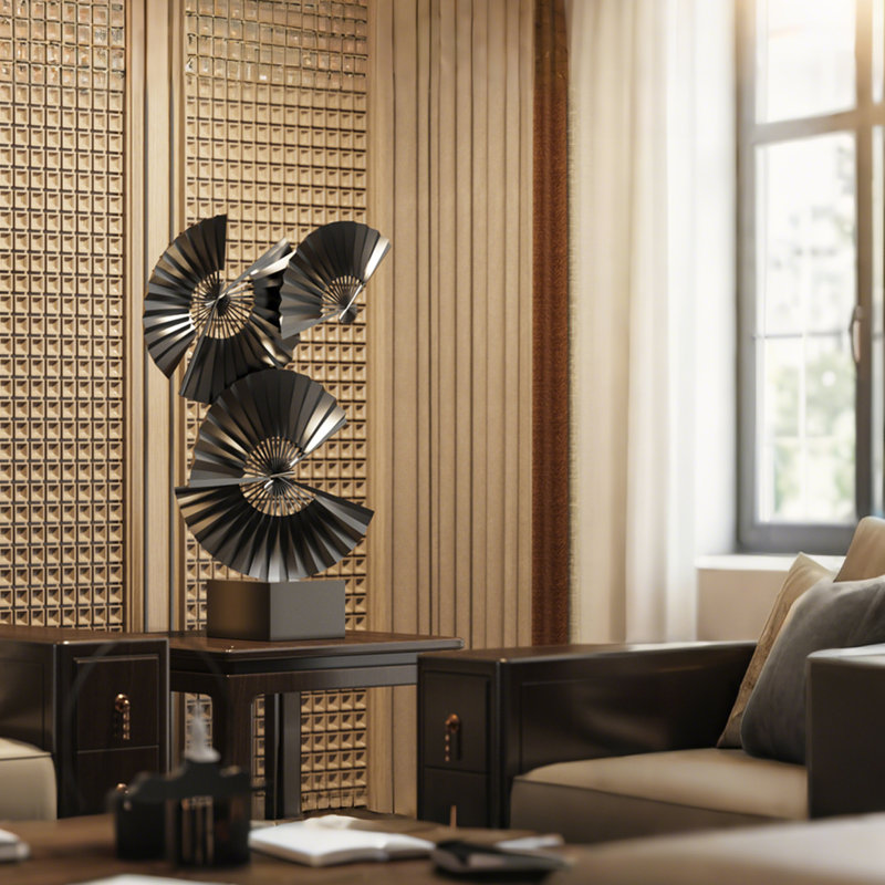 Sculpture de sol en fer de luxe en métal en forme d'éventail, décor de qualité supérieure pour les halls d'entrée, maisons modèles et entrées