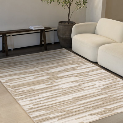 Tapis beige moderne à rayures beige