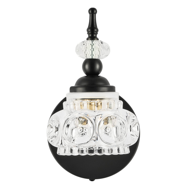  1-Light Vintage Vanity Light Fixture with Flower Crystal Glass Shade, Matte Black