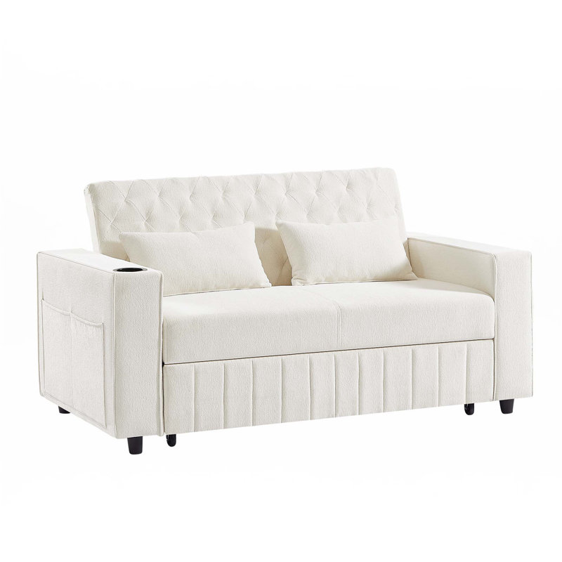 Canapé-lit convertible de 61,4 po avec causeuse convertible et dossier réglable pour le salon, Beige