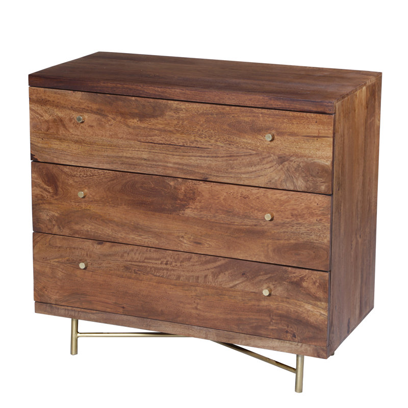 Miser Solid Wood 80cm W 3 - Drawer Chest of Drawers, Walnut