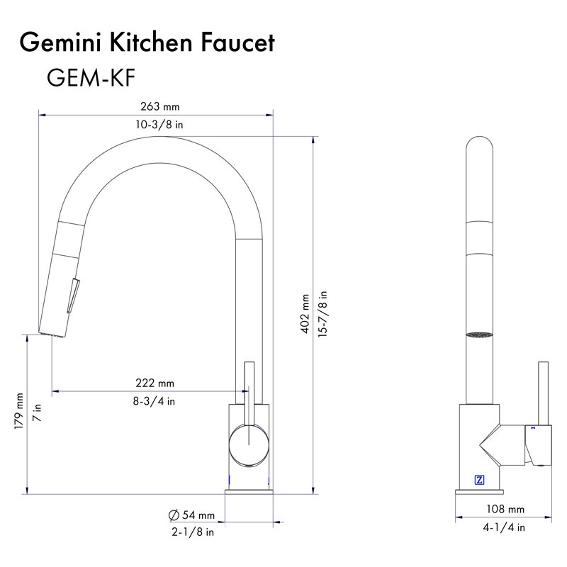 ZLINE Autograph Gemini Pull Down Single Handle Kitchen Faucet, Brushed Nickel;Champagne Bronze